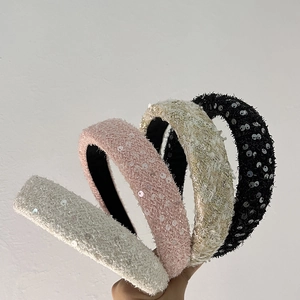 Lot de quatre serre-têtes rembourrés de luxe avec paillettes brillantes et texture tweed