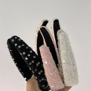 Serre-têtes élégants en tweed à paillettes en noir rose beige et or pour femmes