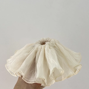 Chic oversized cream white pleated hair scrunchie with soft chiffon ruffle details