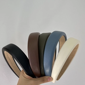 Set of five wide PU leather headbands in black brown green blue and cream matte finish
