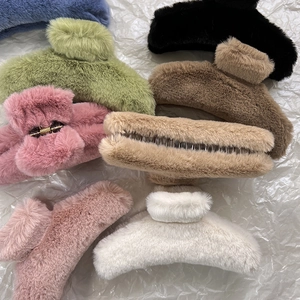 Faux fur hair claw clips in assorted colors for thick hair winter styling accessories