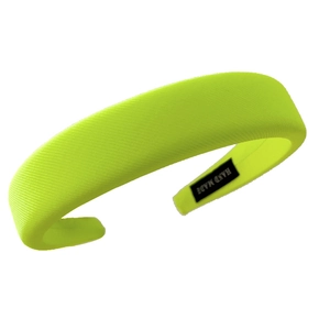 Thick padded fluorescent green sponge headband with textured fabric and handmade label