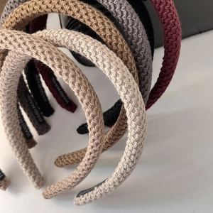 French style knitted padded headband in neutral solid colors with textured honeycomb pattern
