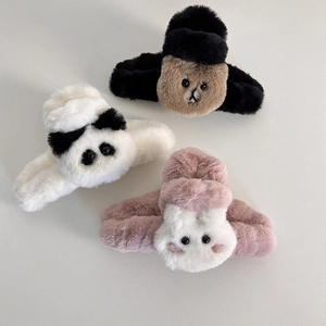 Pince à Cheveux en Peluche Dessin Animé Ours Panda Lapin pour Femmes Automne Hiver Grande Pince Requin en Fausse Fourrure