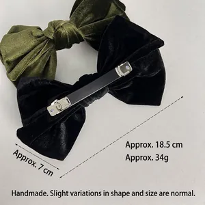 Barrette à cheveux vintage en velours avec nœud français en vert armée et noir