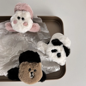 Mollette per capelli in peluche con panda e orsetti in morbida pelliccia sintetica per donna