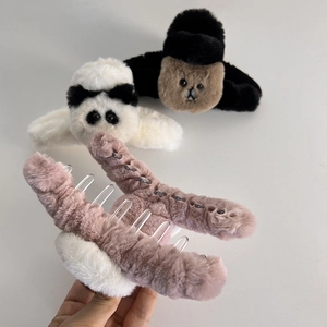 Détails de pinces à cheveux en peluche rose, panda et marron pour coiffures d'hiver