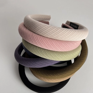 Women's Padded Twill Fabric Headband High Top Sponge Hair Hoop Solid Color Ribbed Hair Band Handmade Hair Accessories