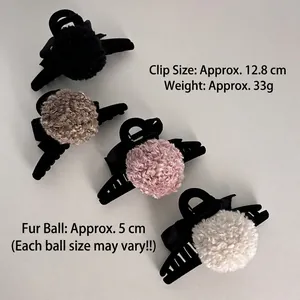Set of four plush faux fur claw clips in black, beige, pink, and coffee for elegant hair styling