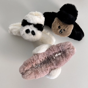 Pinces à cheveux en peluche avec ours de dessin animé pour coiffures d'automne hiver