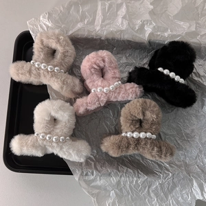 Donna Autunno Inverno Elegante Molletta per Capelli in Peluche Con Perla Artificiale Morbida Pelliccia Sintetica Accessori