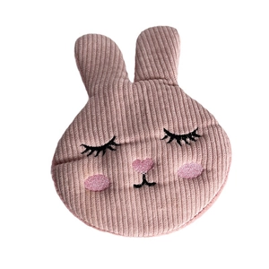 Cute pink bunny plush hair clip made of corduroy with embroidered eyelashes and heart nose