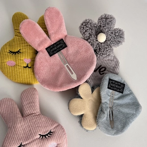 Cute oversized plush rabbit and corduroy flower BB hair clips in assorted colors