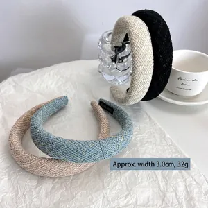 Thick tweed braided headband set in blue, beige and black colors with 3cm width