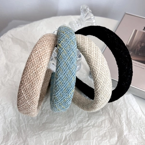 Handmade French Tweed Padded Headband For Women Vintage High Cranial Top Wide Hair Band Elegant Woven Hair Accessories Daily Wear