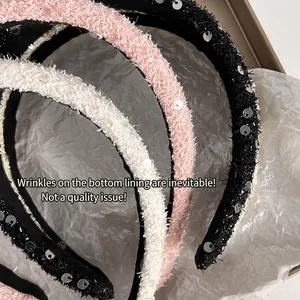 Elegant sequin padded headband set in pink, white, and black with soft velvet texture