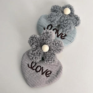 Cute plush flower hair clips made of corduroy with Love embroidery for girls