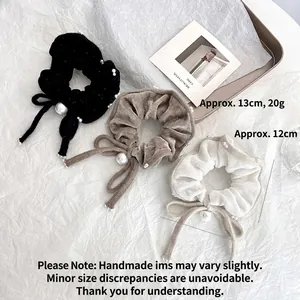 Set di elastici per capelli in velluto con perle artificiali e fiocchi stile francese