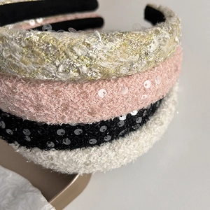 Elegant tweed headband set with sequins in four colors for high cranial top hairstyle