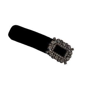 Retro black velvet hair clip with sparkling square rhinestones for elegant styling