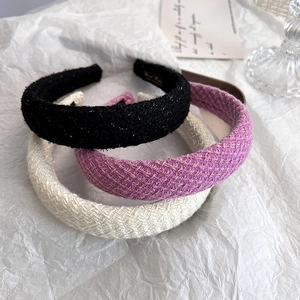 Vintage Tweed Padded Headband For Women Wide Weave Sponge Hairband Elegant Retro Hair Hoop Fashion Hair Accessories