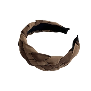 Handmade chunky braided headband in dark coffee color with vintage woven fabric texture