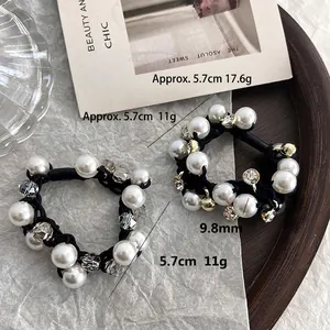 Set d'élastiques à cheveux faits main avec perles et cristaux sur bandes souples