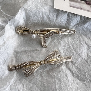 Eleganter Goldfarben Legierung Haarclip Set Strass Imitation Künstliche Perle Schleife Fischschwanz Design Damen Hochzeit Party Schmuck