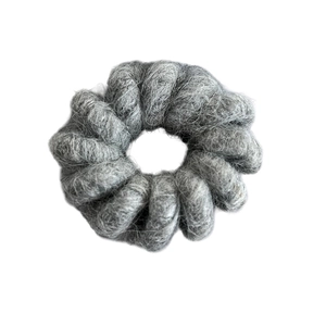 Plush wool-like dark grey phone wire hair tie with a soft scrunchie texture for women