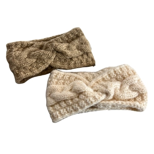 Set di fasce per capelli in maglia intrecciata kaki e beige in lana spessa invernale