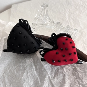 Sweet Heart Strawberry Hair Clip Korean Satin Velvet Ribbon Bow Rhinestone Hair Claw For Women Fashion Hair Accessories