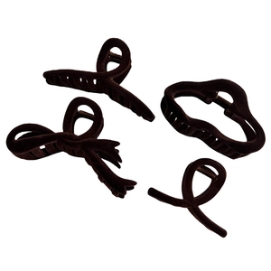 Brown flocked hair claw clip set for women including four various stylish designs