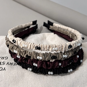 Serre-tête en Satin Plissé Élégant Avec Fausses Künstliche Perles Künstliche Perles Simple Arceau à Cheveux Pour Femmes Accessoires De Cheveux