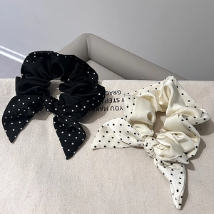French Vintage Satin Polka Dot Bow Hair Scrunchies Elegant Oversized Elastic Hair Ties For Women Hair Accessories