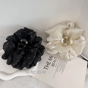 Pince à Cheveux Fleur en Tissu de Style Français pour Femme Barrette à Cheveux Élégante avec Strass Accessoires Mode