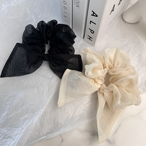 Chouchou Élégant en Tissu avec Nœud Style Coréen Organza Mesh Anneau de Cheveux Ruban Long Accessoires de Cheveux pour Femmes Quotidien
