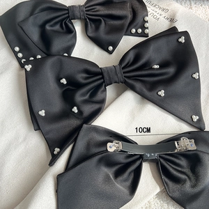 Eleganter schwarzer Satin-Schleifen-Haarclip mit Perlen und 10cm Metall-Federverschluss
