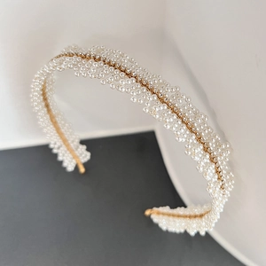 Elegant Handmade Artificial Pearl Rhinestone Headband Vintage Gold Alloy Metal Hair Band For Women Chic Hair Accessories Party Wedding