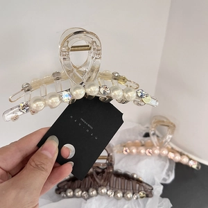 Grande pince à cheveux élégante avec perles et zircons pour un style luxueux