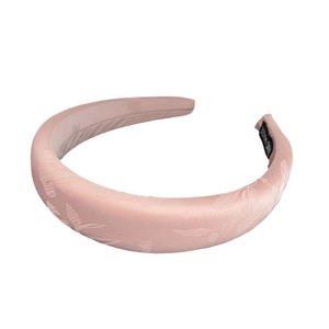 Pink jacquard floral padded headband with refined handmade satin texture and wide rim