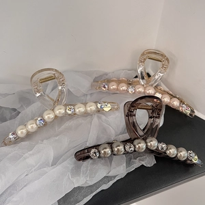 Élégante Grande Pince à Cheveux en Acrylique pour Femmes Avec Künstliche Perle d'Imitation et Strass Pince Crabe Maintien Fort Bijou