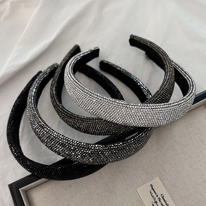 Ensemble de serre-têtes larges et luxueux en strass pour femmes en argent et noir