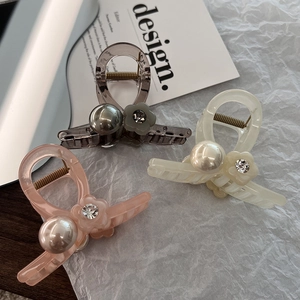 Pinza de Pelo de Acetato con Flor y Perla Artificial de Imitación Strass Elegante Clip de Acrílico para Mujeres y Niñas