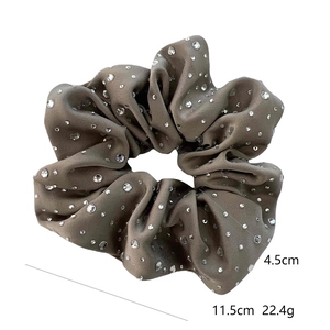 Elegant large charcoal grey scrunchie with rhinestones measuring 11.5cm in diameter