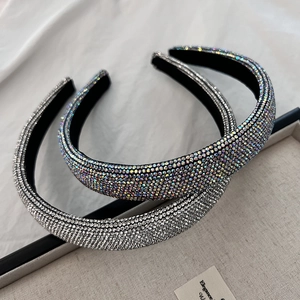 Serre-tête rembourré de luxe avec strass complets en argent et couleurs AB chic