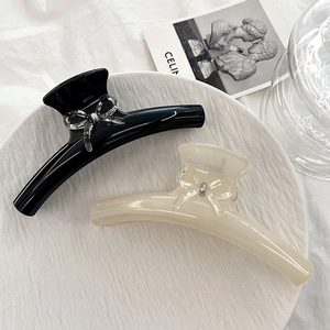 Pince à Cheveux Minimaliste en Plastique Brillant avec Nœud pour Femmes Élégante Blanc Gelée Noir Grande Pince Requin Accessoires