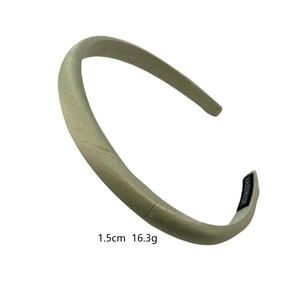 Minimalist light green satin headband with handmade label, 1.5cm width hair accessory