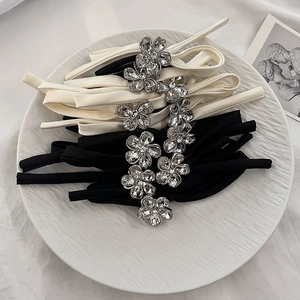Elegant Satin Bowknot Hair Tie With Rhinestone Flower Decoration Sweet Versatile Elastic Hair Band Fashion Headwear Jewelry