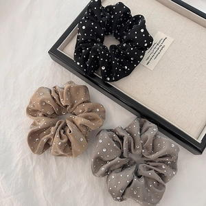Elegant matte velvet scrunchies set with crystal rhinestones in black, beige and grey