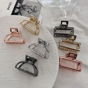 Alloy Hollow Geometric Metal Hair Claw Clips Minimalist Gold Silver Rose Gold Black Square Half Round Hair Clamps For Women Daily Styling Accessories